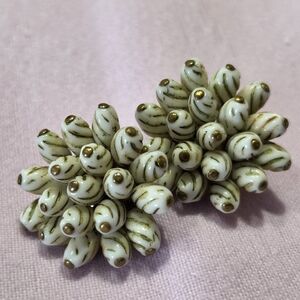 Vintage Cluster Bead Floral Drop Earrings in White and Olive By CASTLE Cliff